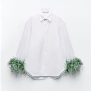 Zara POPLIN SHIRT WITH FEATHERS